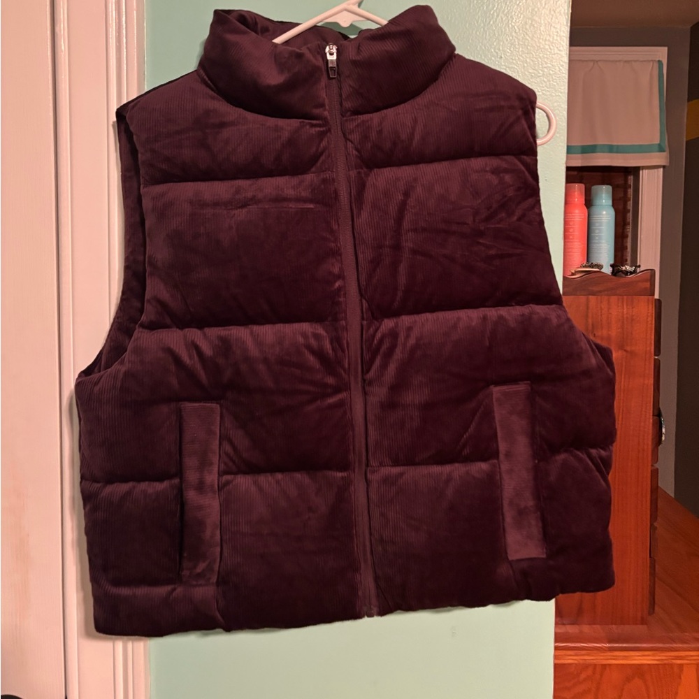 Nuuds- Plum Ribbed Velour Puffer Vest